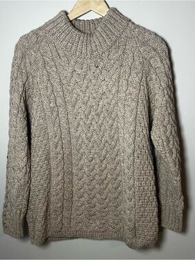 Aran Sweater Market 100% Merino Wool Sweater Women’s XL Oatmeal Cable Pullover